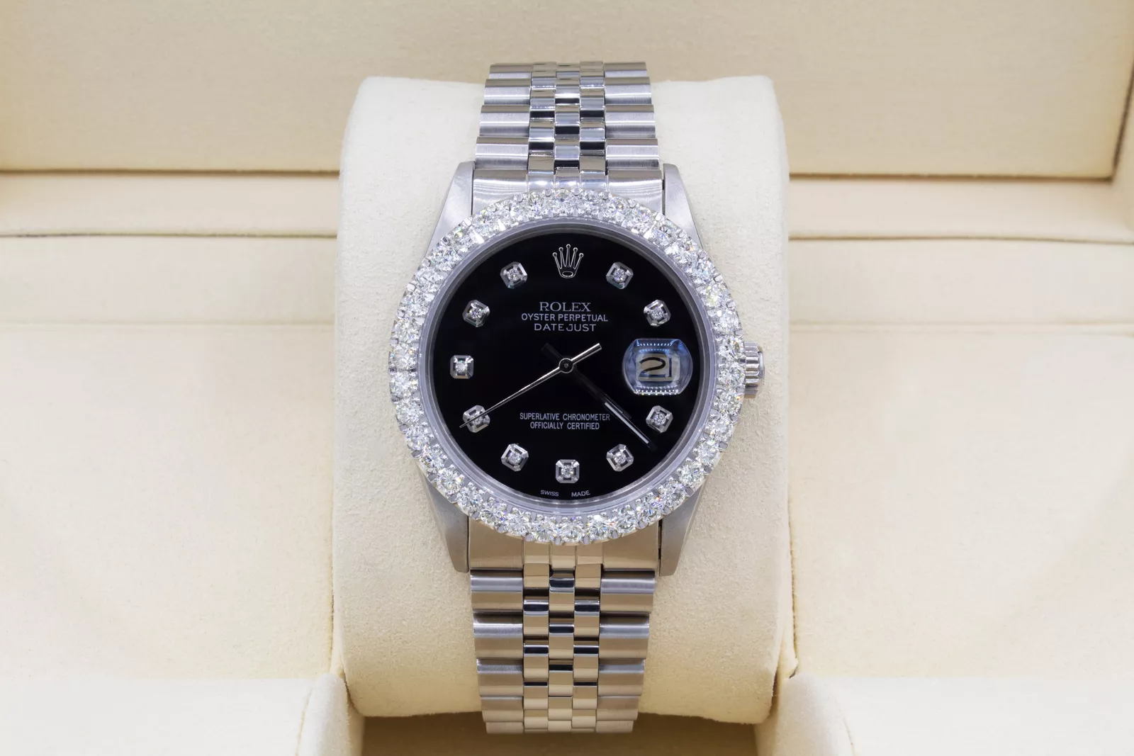 Rolex Datejust 36mm Custom 3ct Diamond Bezel  Black Dial Automatic Quickset