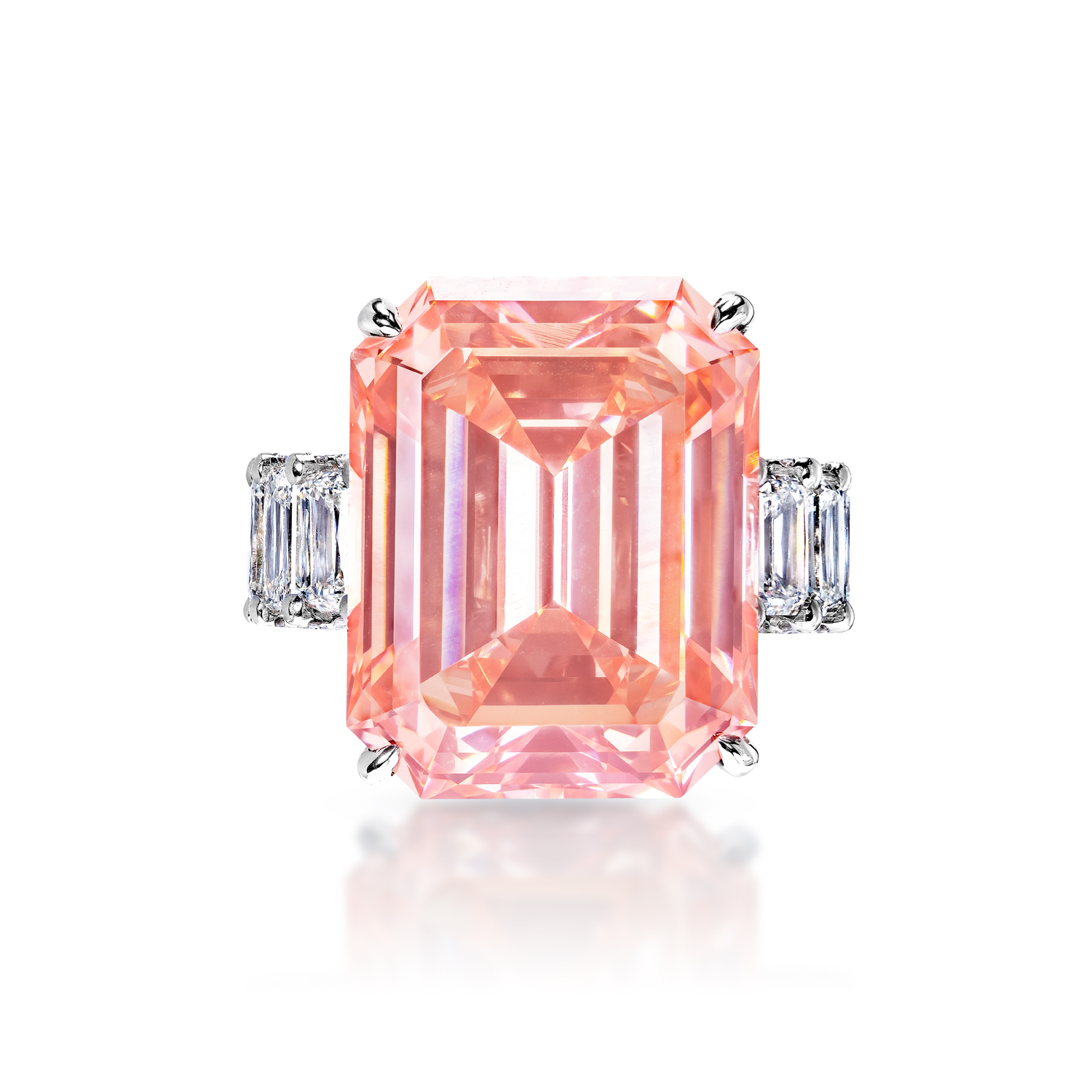 Emery Carat Fancy Vivid Pink  Emerald Cut Diamond Engagement Ring in 18k White Gold