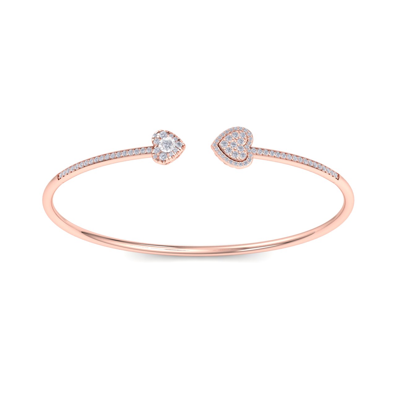 GLAM ® Bangle with Hearts in 14K Gold and 0.56ct White Diamonds 