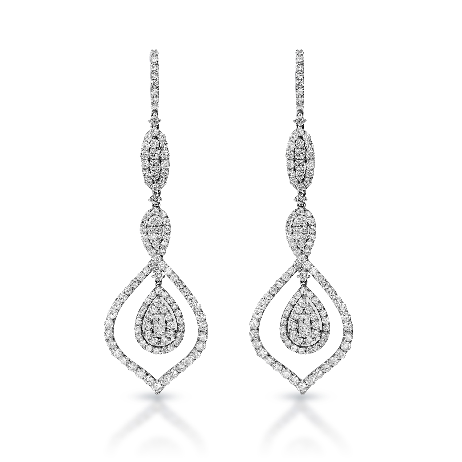 Kiana  Carats Combine Mixed Shape Diamond Chandelier Earrings in 18 Karat White Gold