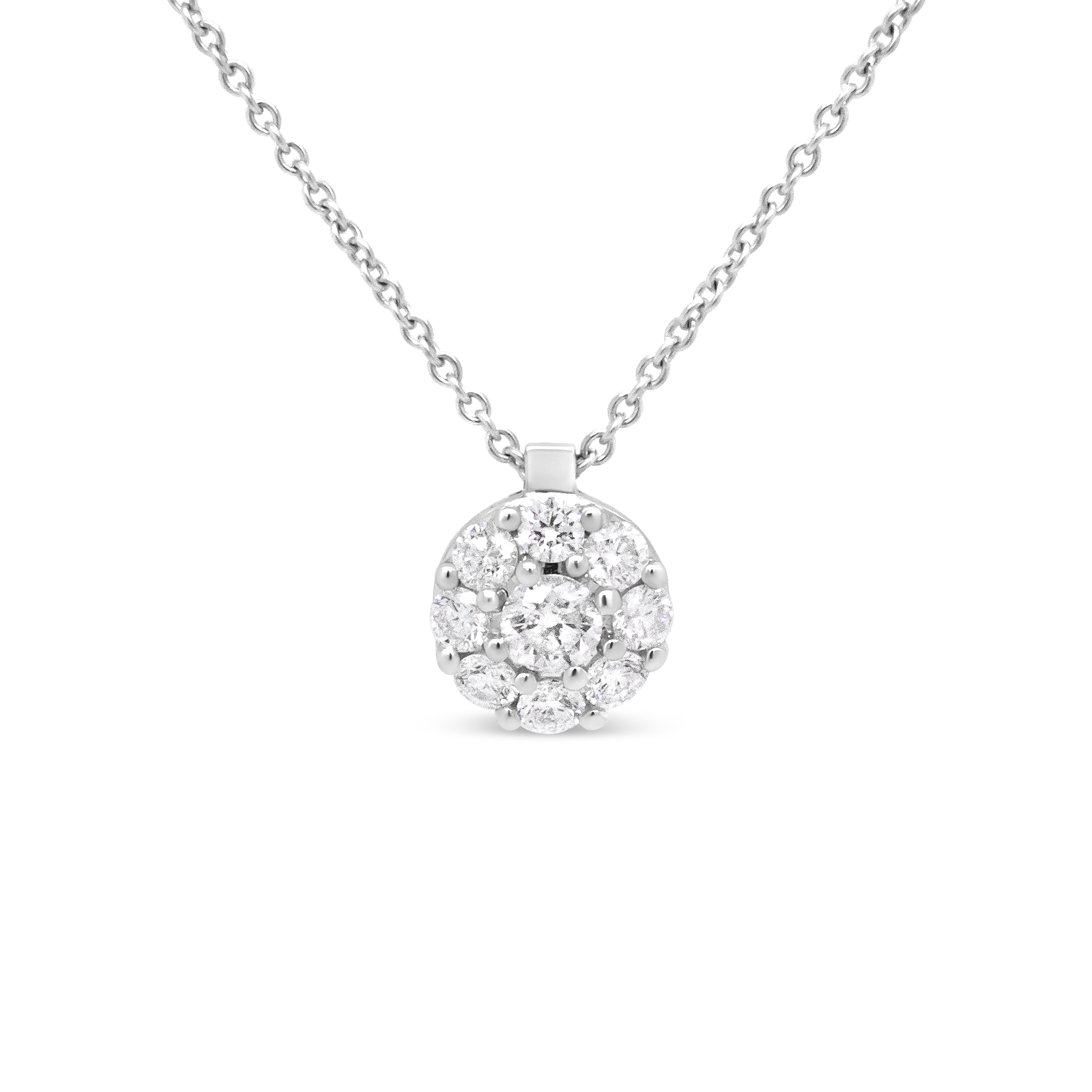 18K White Gold 5/8 Cttw Round Diamond Cluster Circle-Shape 18"Pendant Necklace  (F-G Color, SI1-SI2 Clarity)