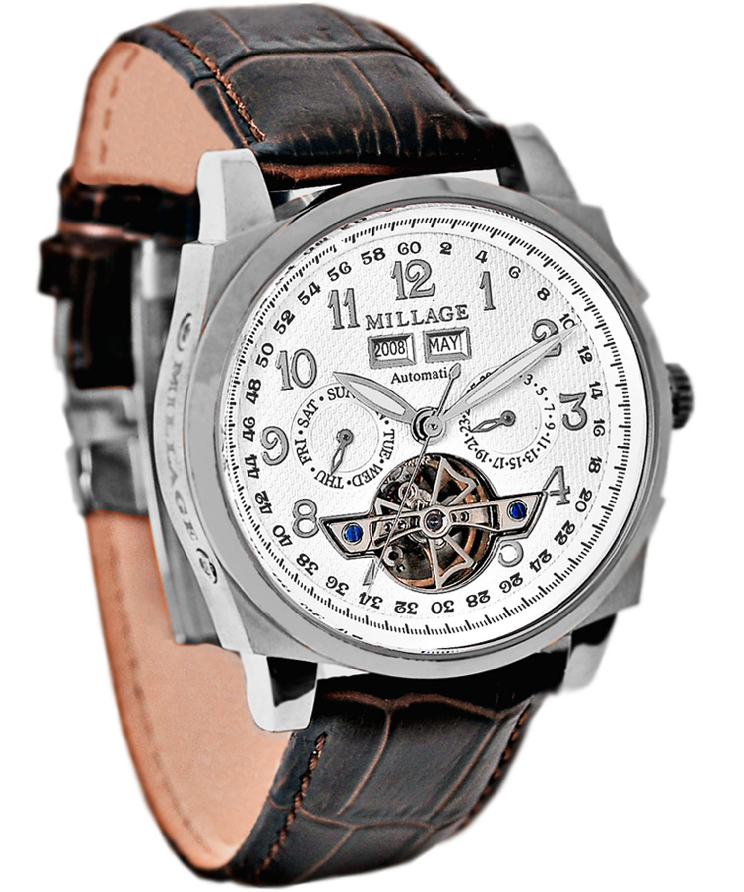 M2326 WHITE ON SILVER BROWN/MILLAGE WATCHES