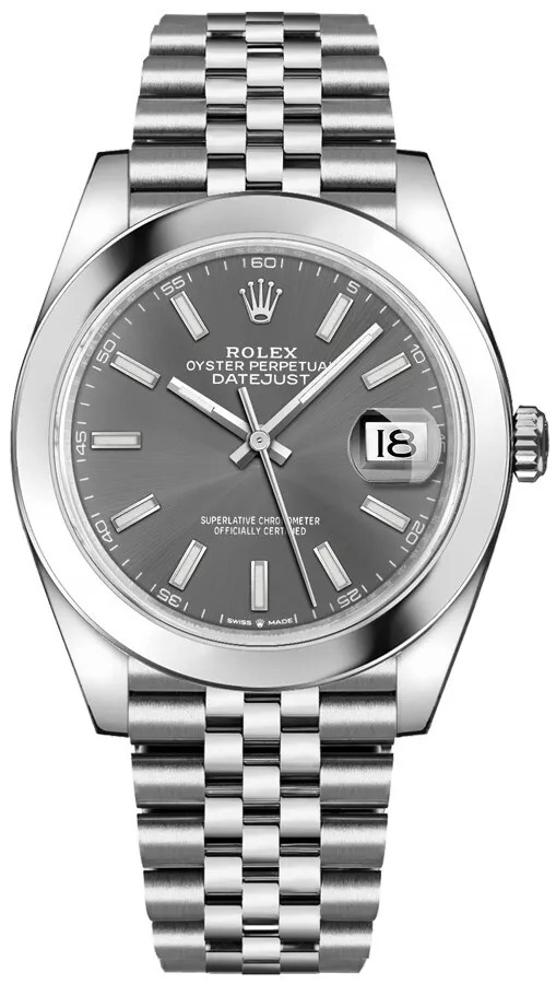 Rolex Datejust 41mm Steel Rhodium Grey Dial Self-Winding Mens Luxury Watch
