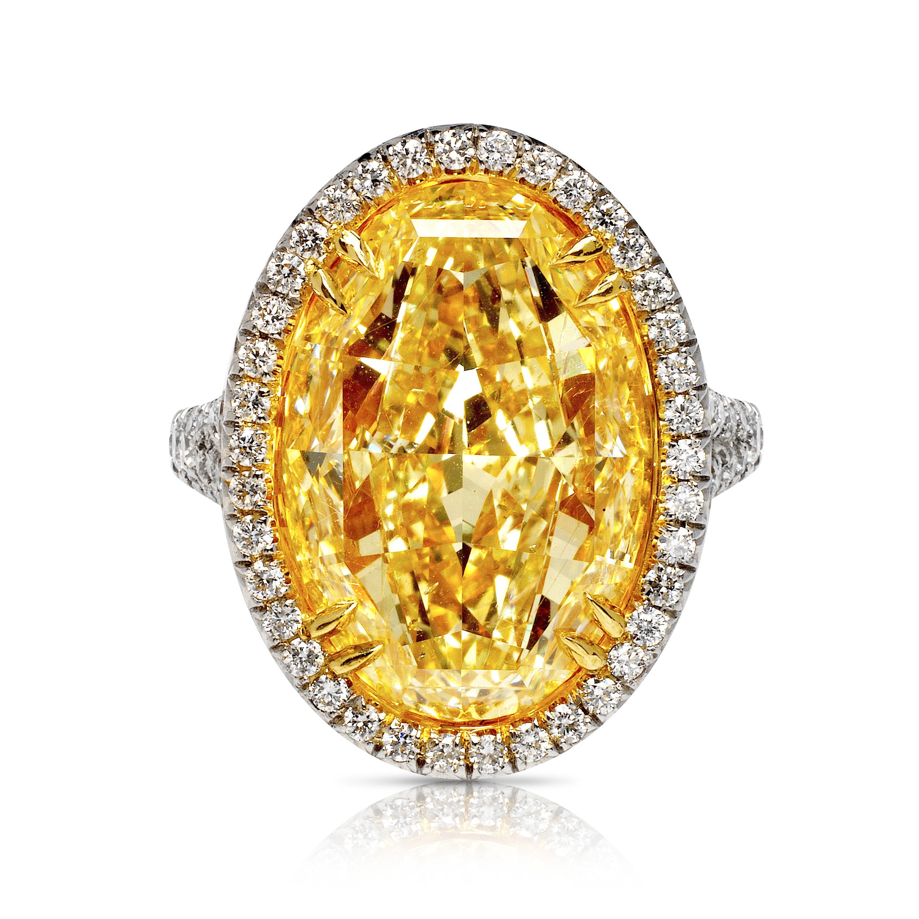 13 CARAT OVAL CUT CLARITY ENHANCED FANCY INTENSE YELLOW DIAMOND ENGAGEMENT RING PLATINUM  18K GOLD GIA CERTIFIED 12 CT FIY BY MIKE NEKTA