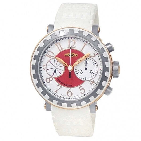 DeWitt Academia 18k Rose Gold Rubber Auto White Red Men's Watch AC.6005.28B.M500