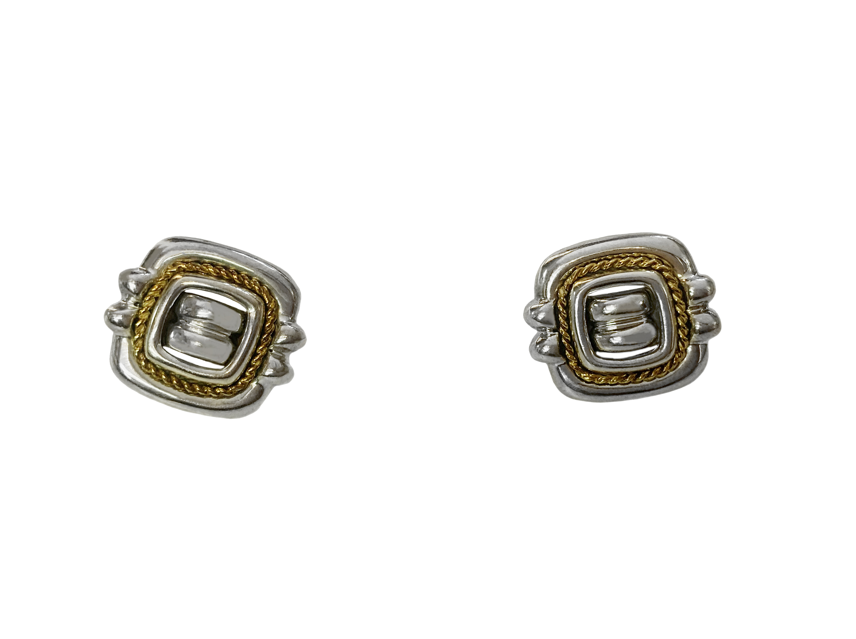 Tiffany  Co. Vintage Sterling 18k Yellow Gold Fancy Square Clip On Earrings