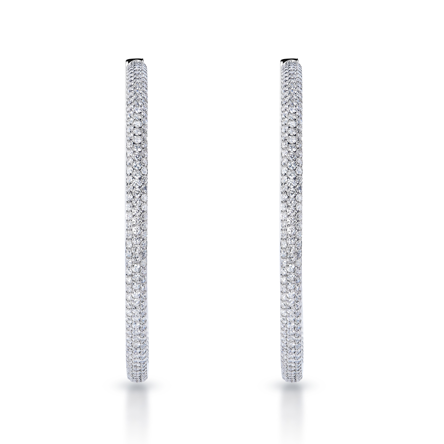 True 2 Inch Pave Diamond Hoops 6 Carat Diamond Earrings 14k White Gold