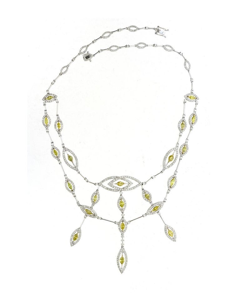 11.06 Carat White and Treated Yellow Diamond Marquise Necklace