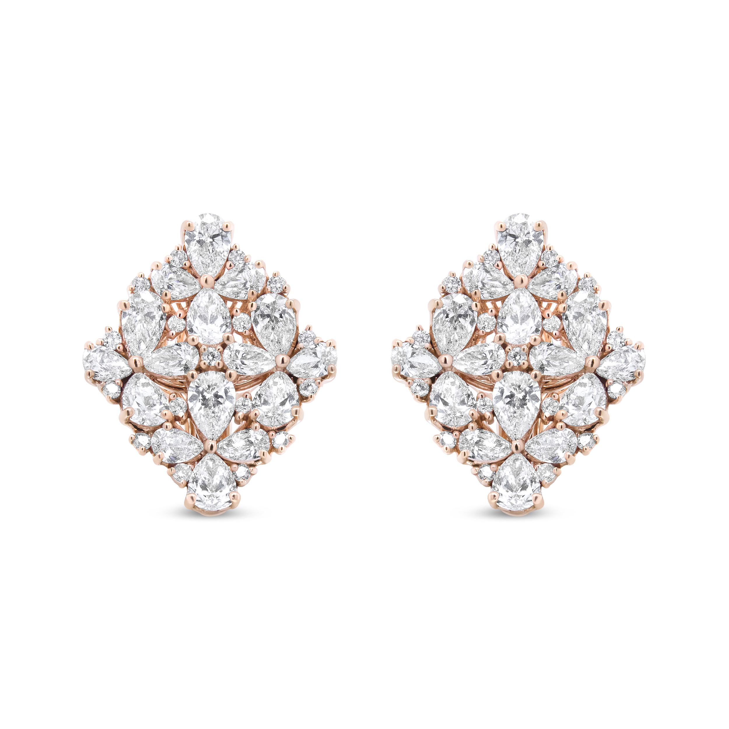 18K Rose Gold 8 1/3 Cttw Pear and Round Diamond Floral Cluster Omega Earrings (F-G Color, VS1-VS2 Clarity)