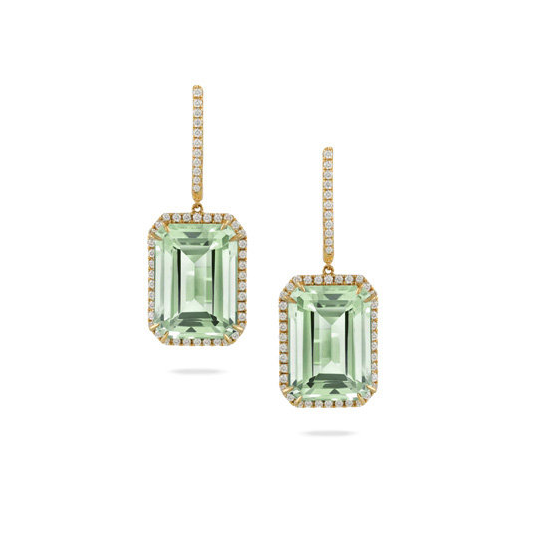 Green Amethyst Diamond Earrings