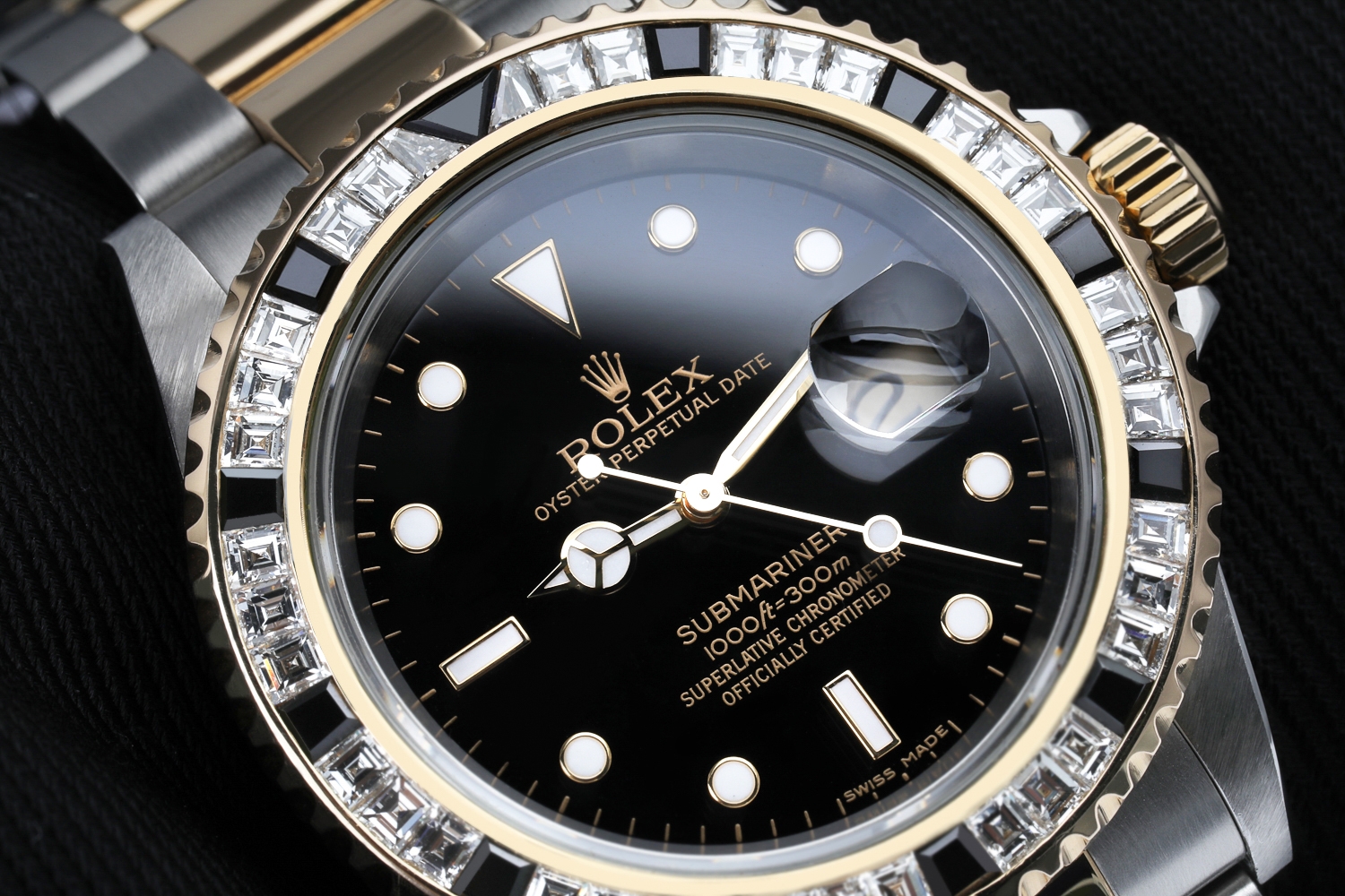 Rolex Submariner Two Tone Watch With Custom Diamond Bezel 16613