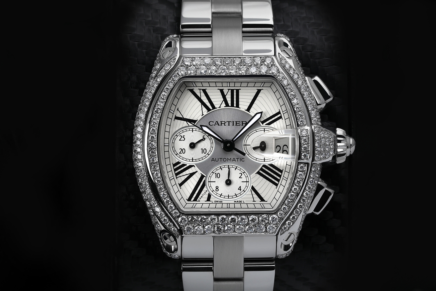 Cartier Roadster XL Chronograph Stainless Steel Diamond 