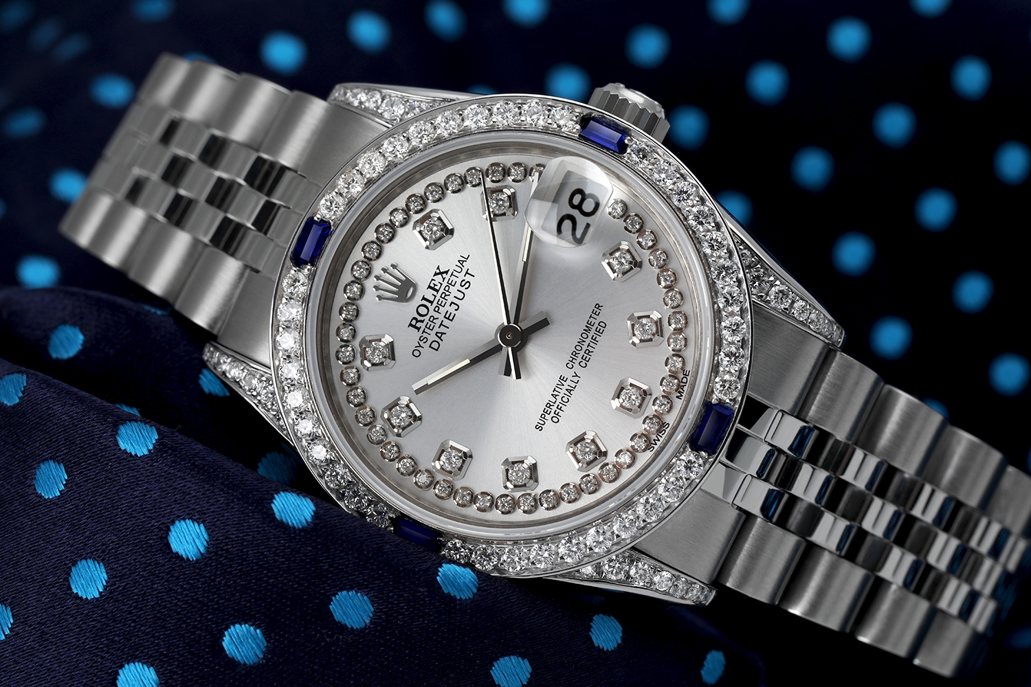 Rolex 31mm Datejust Silver String Diamond Dial Bezel with