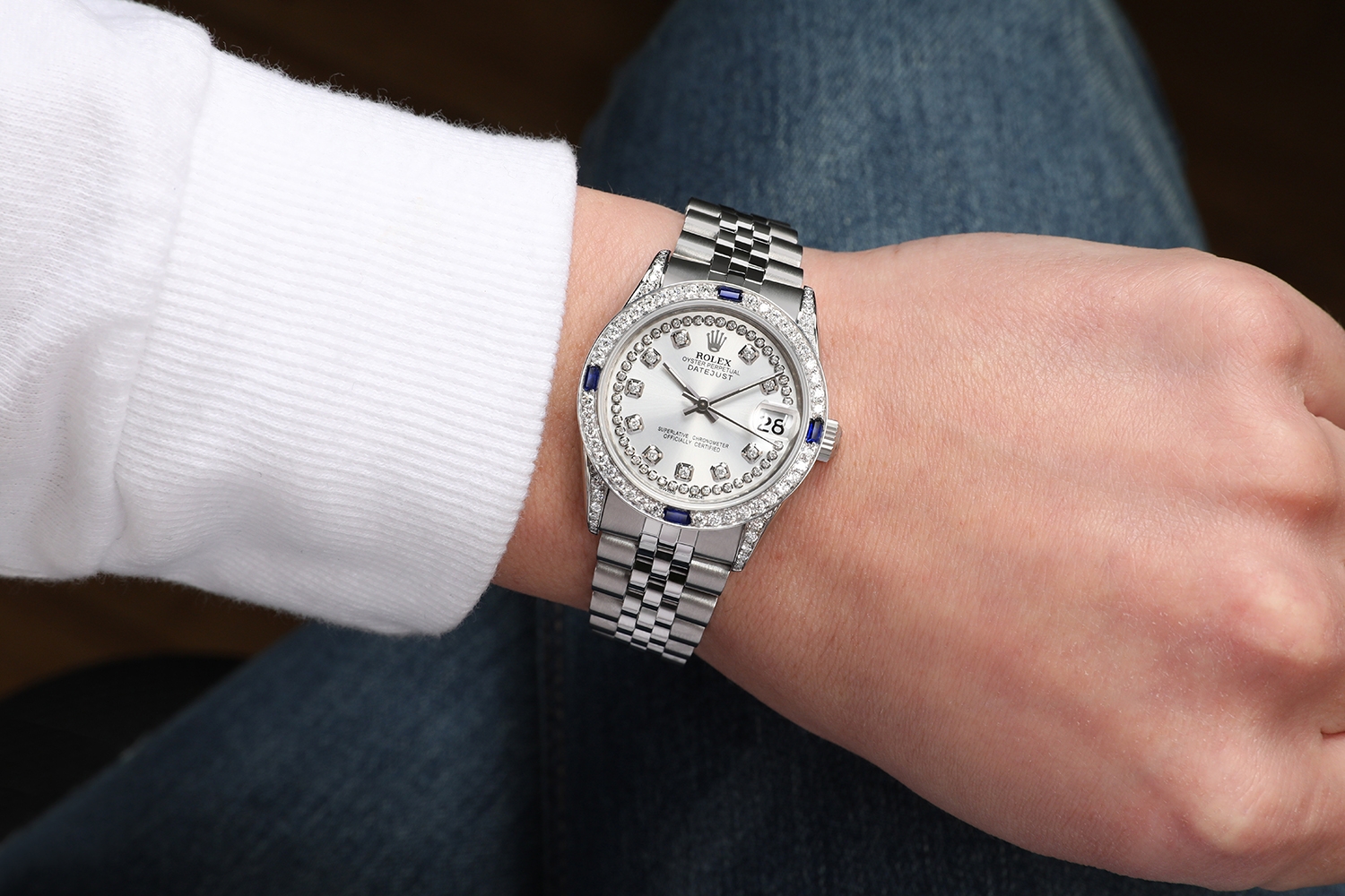 Rolex 31mm Datejust Silver String Diamond Dial Bezel with