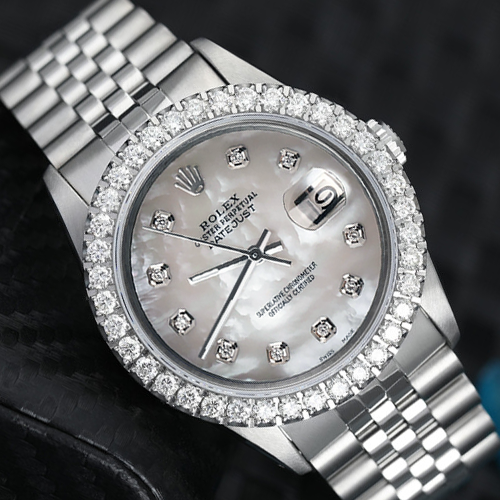 Rolex Datejust 36mm Diamond Bezel White Mother Of Pearl Diamond Dial Jubilee Bracelet