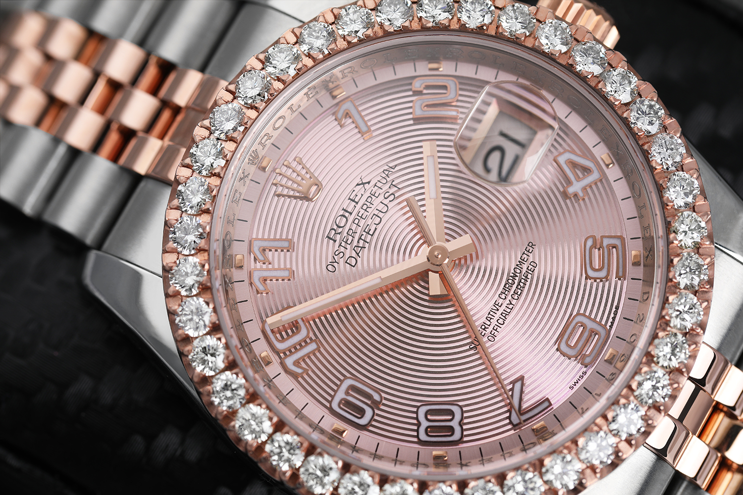 Rolex Datejust 36mm Two Tone Rose Watch Jubilee Band Custom Diamond Bezel Pink Dial