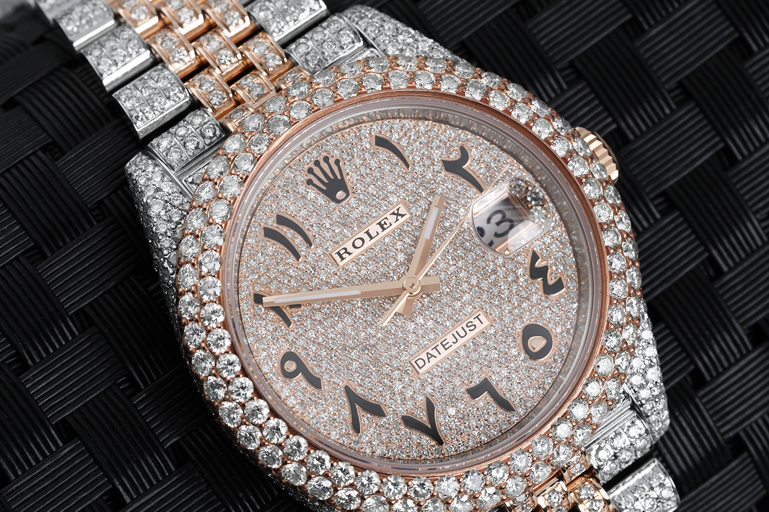 Rolex Datejust 41mm  Rose GOld and Stainless Steel Fully Iced Out Watch Arabic Script Dial