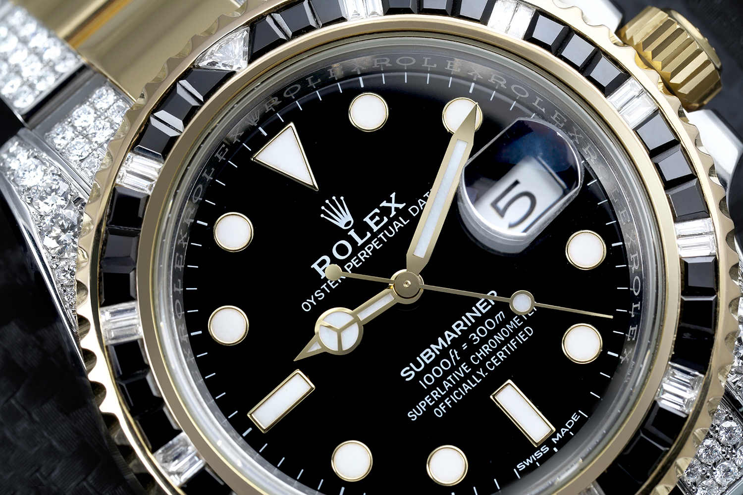 Rolex Submariner Date Two Tone Custom Diamond Watch with Diamond Bezel and Side Diamond Bracelet