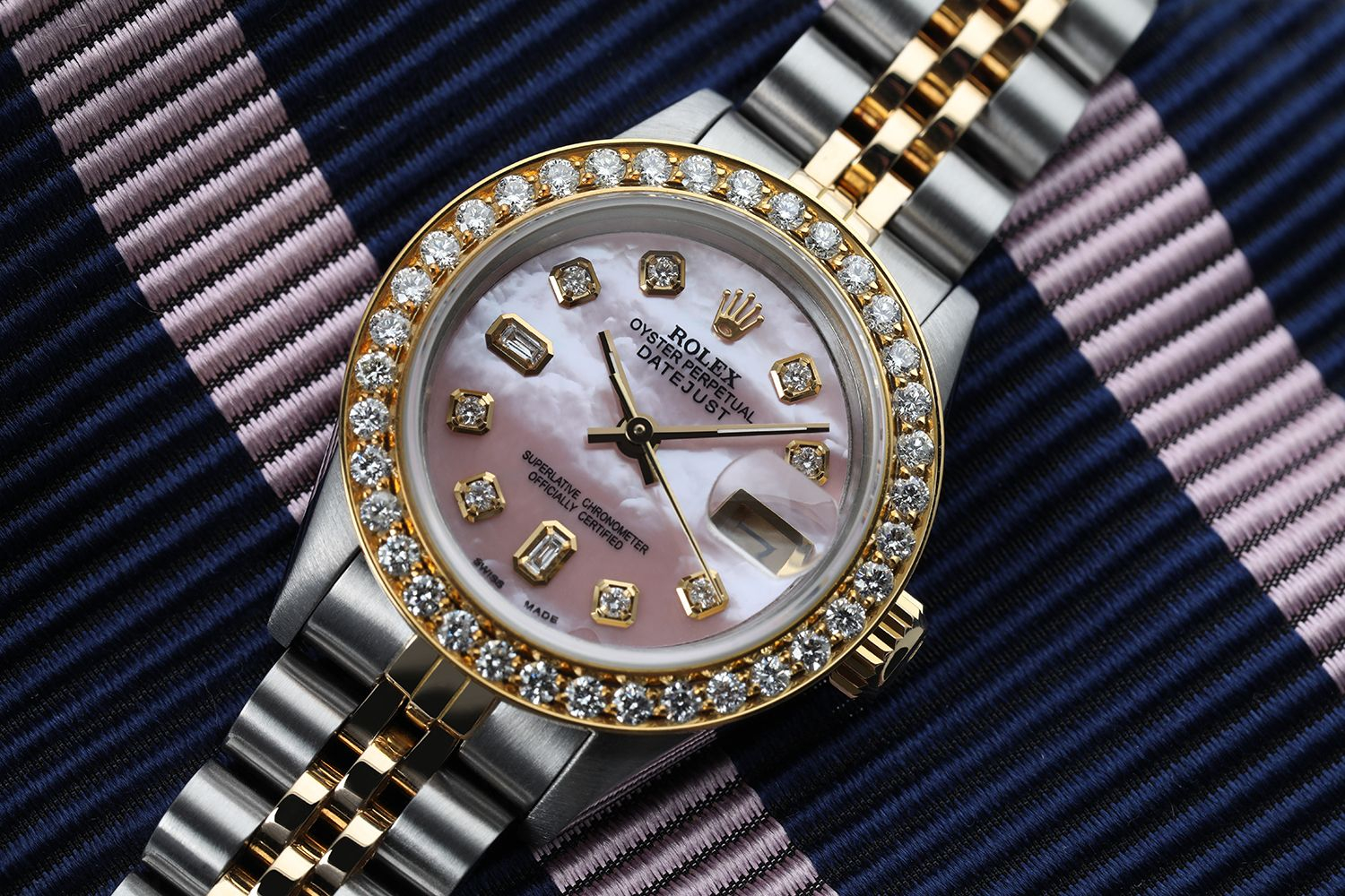 Ladies Rolex 26mm Datejust Vintage Diamond Bezel Two Tone Pink MOP Mother Of Pearl 8+2 Diamond Dial