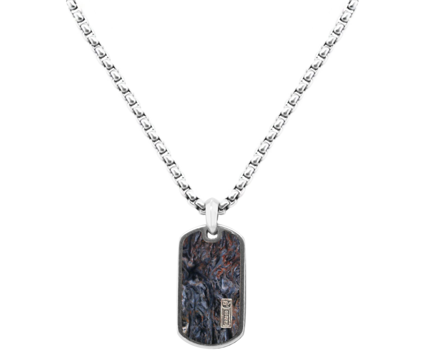 David Yurman Sterling Silver Cabochon Pietersite Chian and Pendant