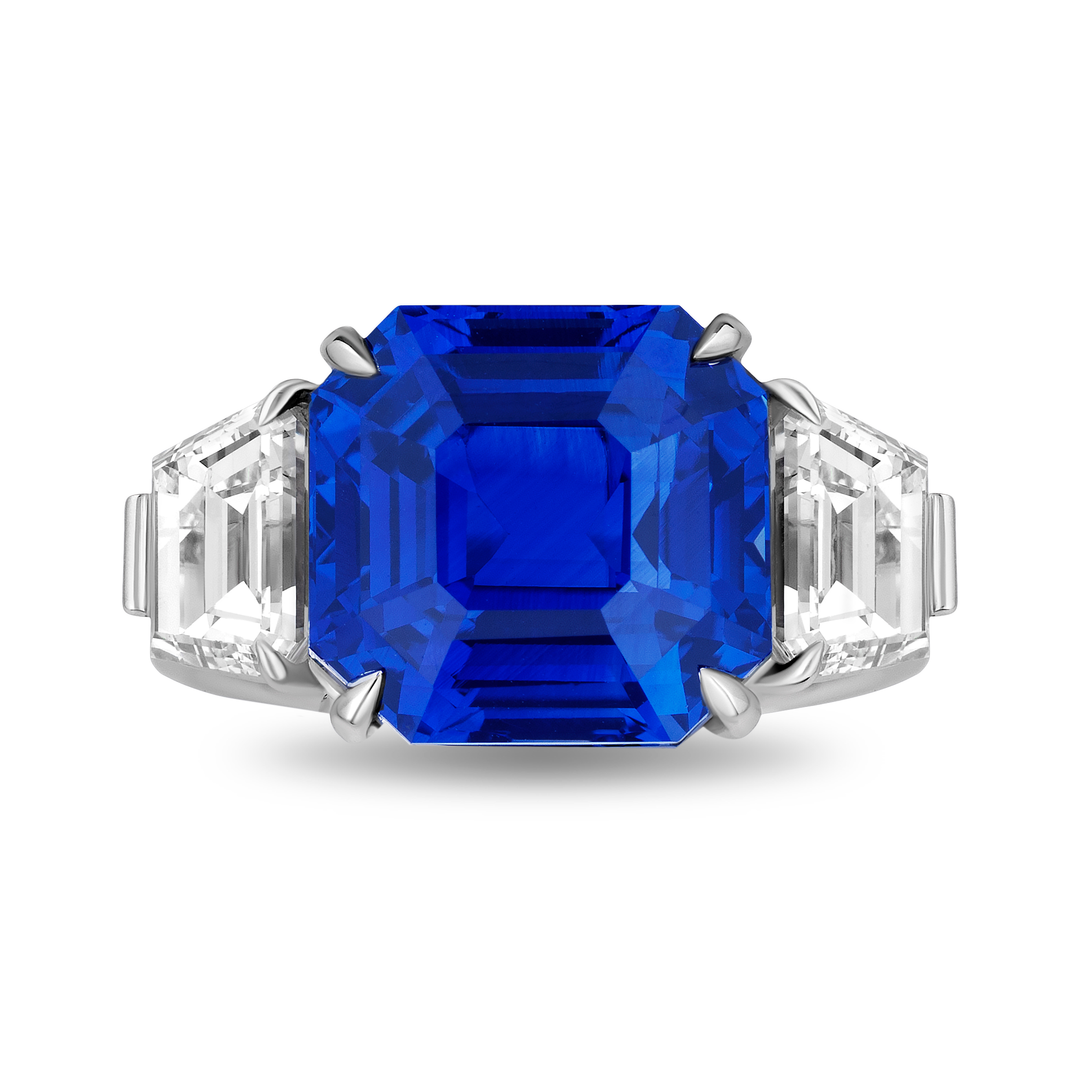 David Gross Square Emerald Blue Sapphire and Diamond Platinum Ring