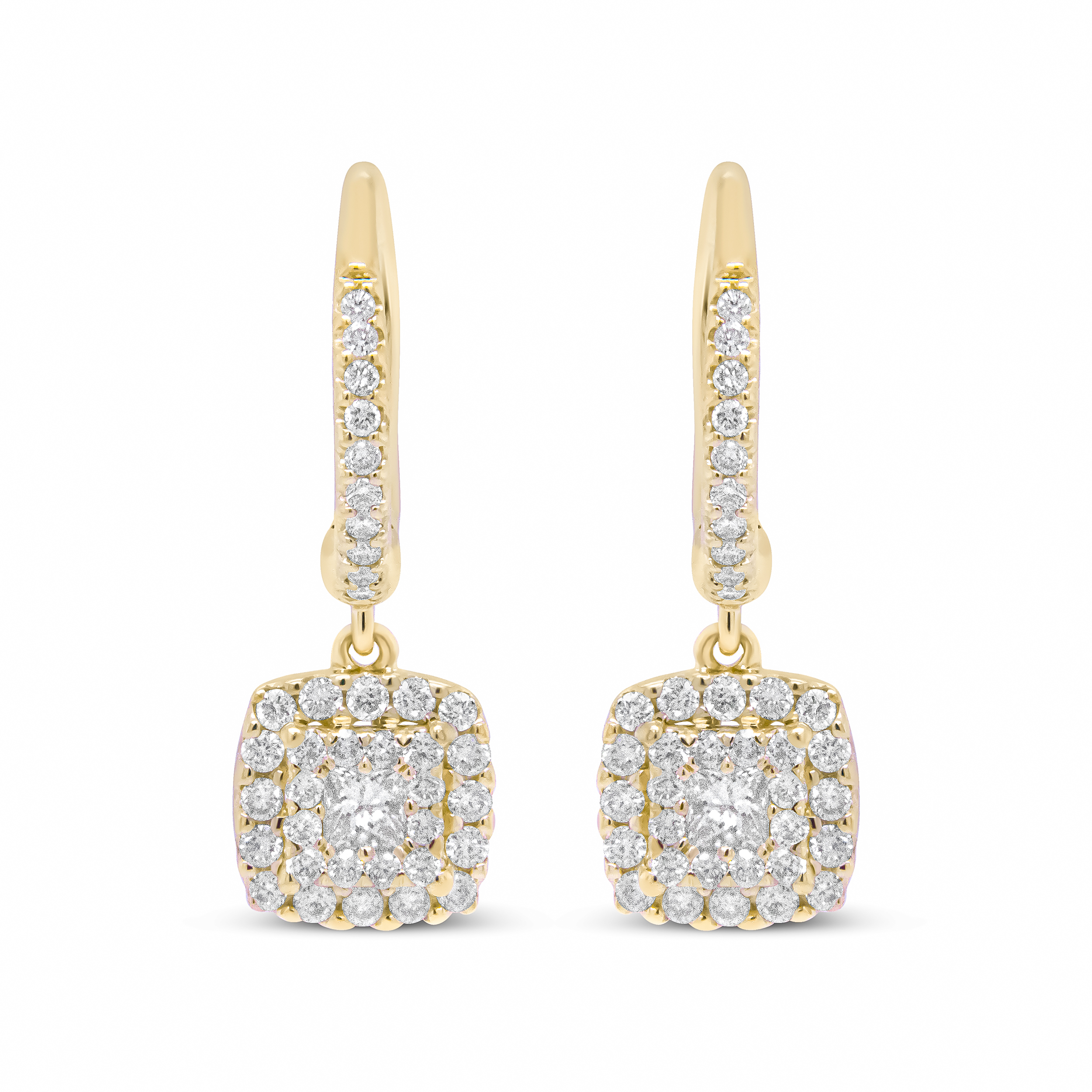 14K Yellow Gold 5/8 Cttw Invisible-Set Princess Diamond Square Halo Dangle Earring (H-I Color, SI1-SI2 Clarity)