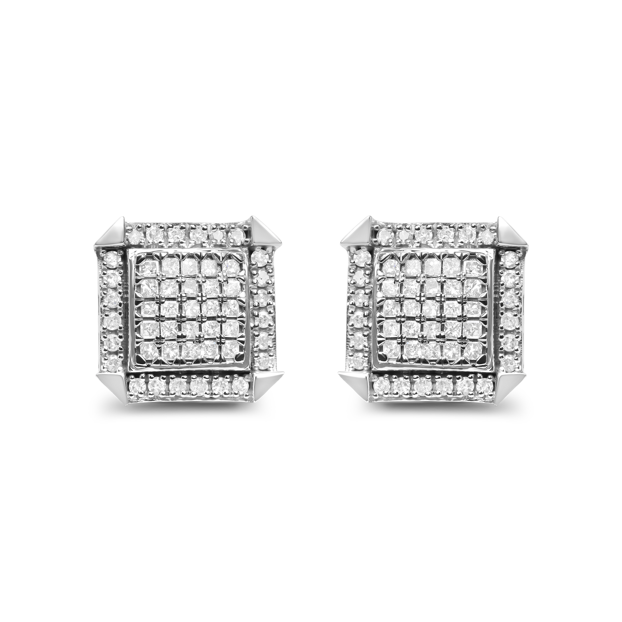 True 10K White Gold 1.0 Cttw Diamond  Composite with Halo Stud Earrings (H-I Color, I1-I2 Clarity)