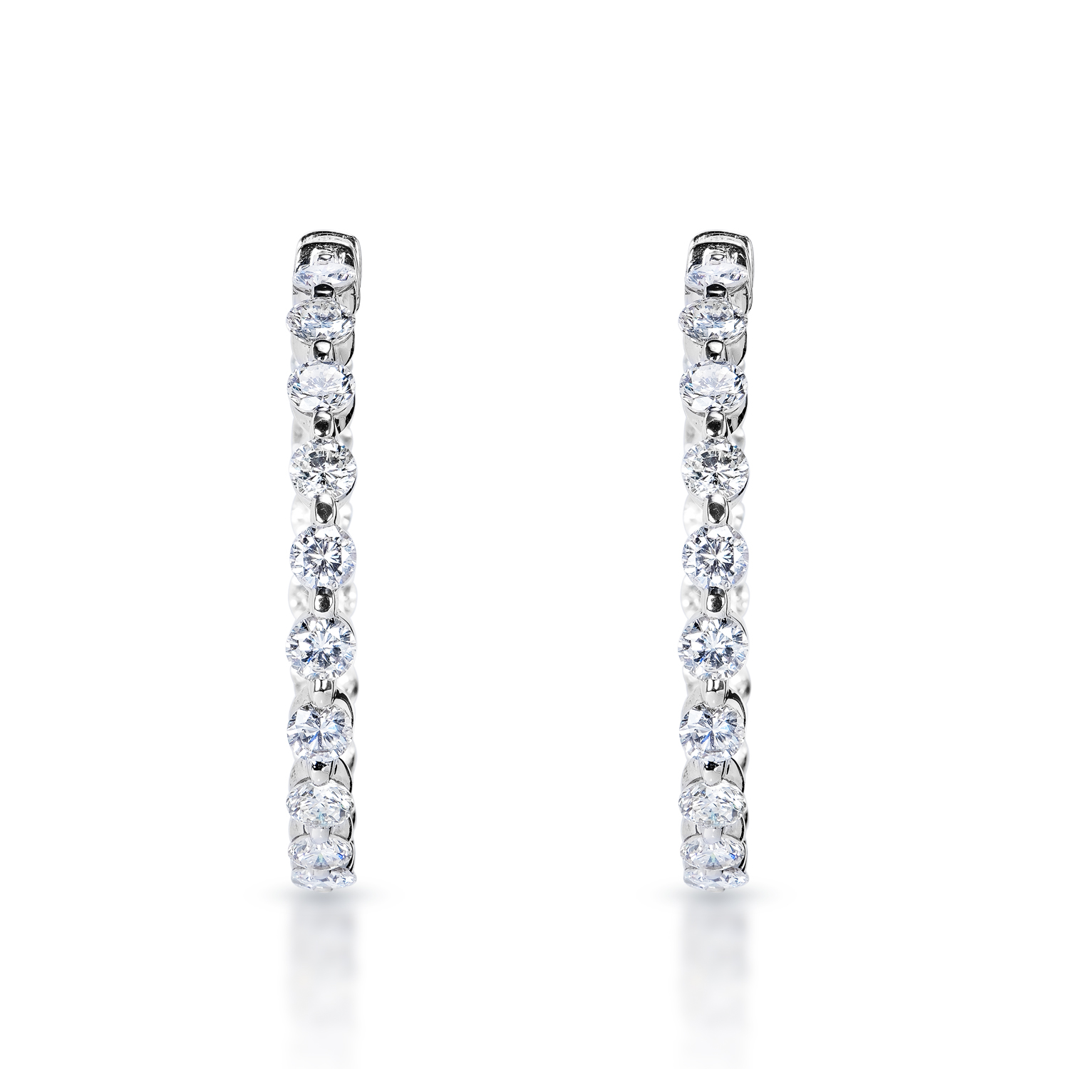 True Carat Round Brilliant Diamond Hoop Earrings in 14k White Gold