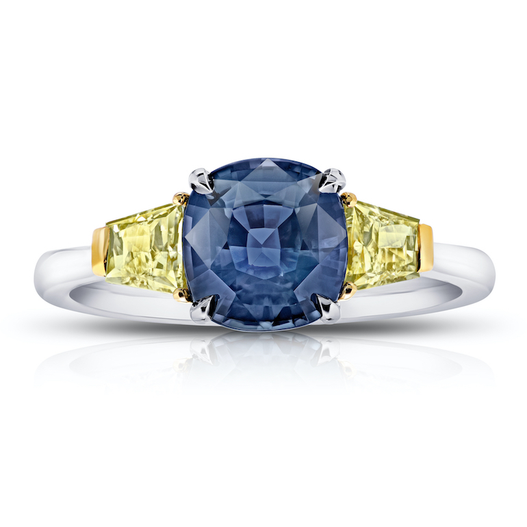 David Gross Greenish Blue Sapphire and Diamond Ring