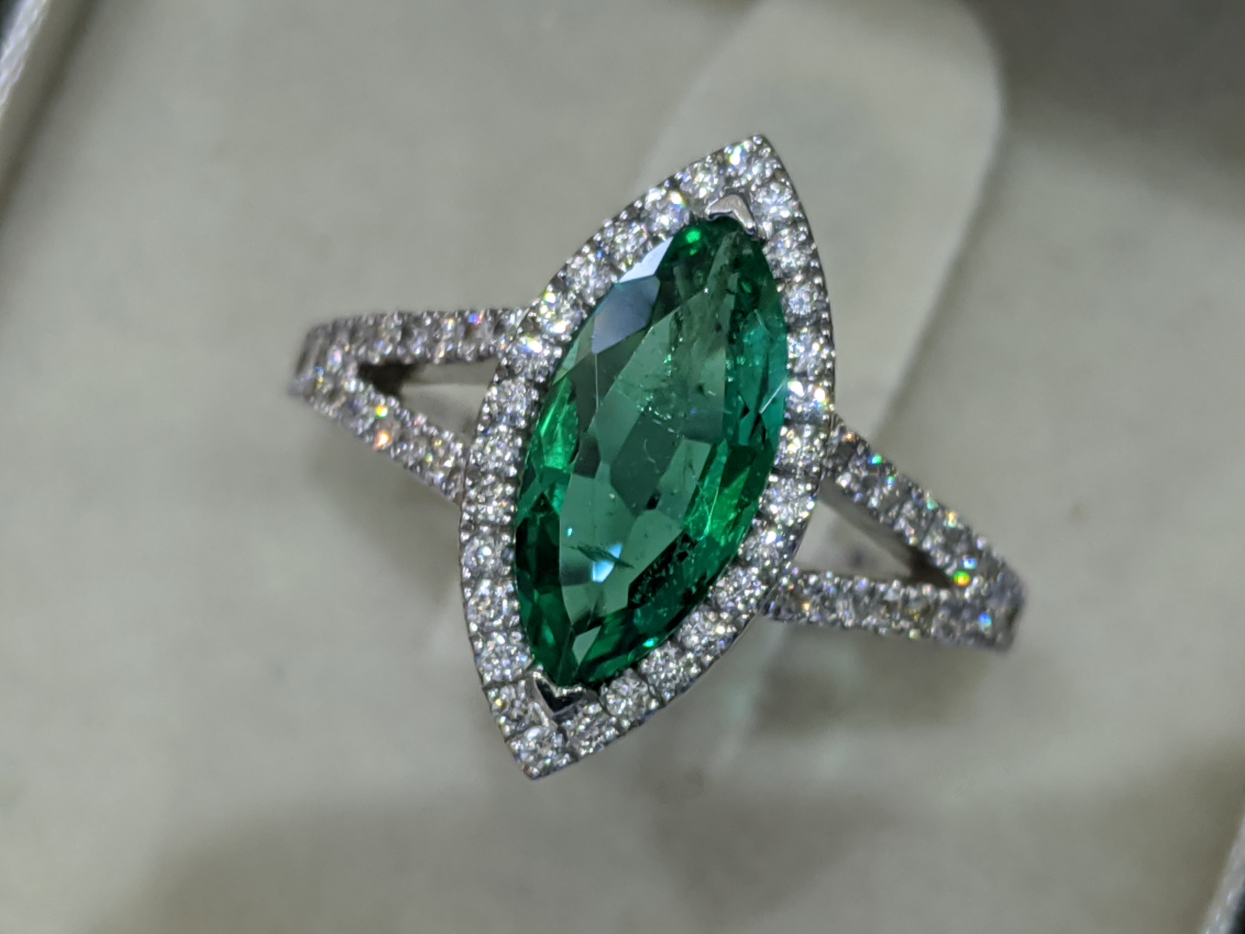 Diamonds Mine Natural Emerald Halo and Diamonds Ring 