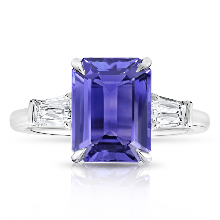David Gross Emerald Purple Sapphire and Diamond Ring