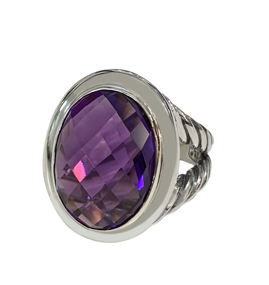 David Yurman Sterling Silver Amethyst Oval Ring