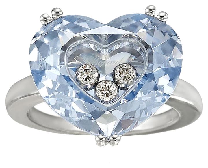 Chopard 18K White Gold Blue Topaz and Diamond Ring Size 5.75