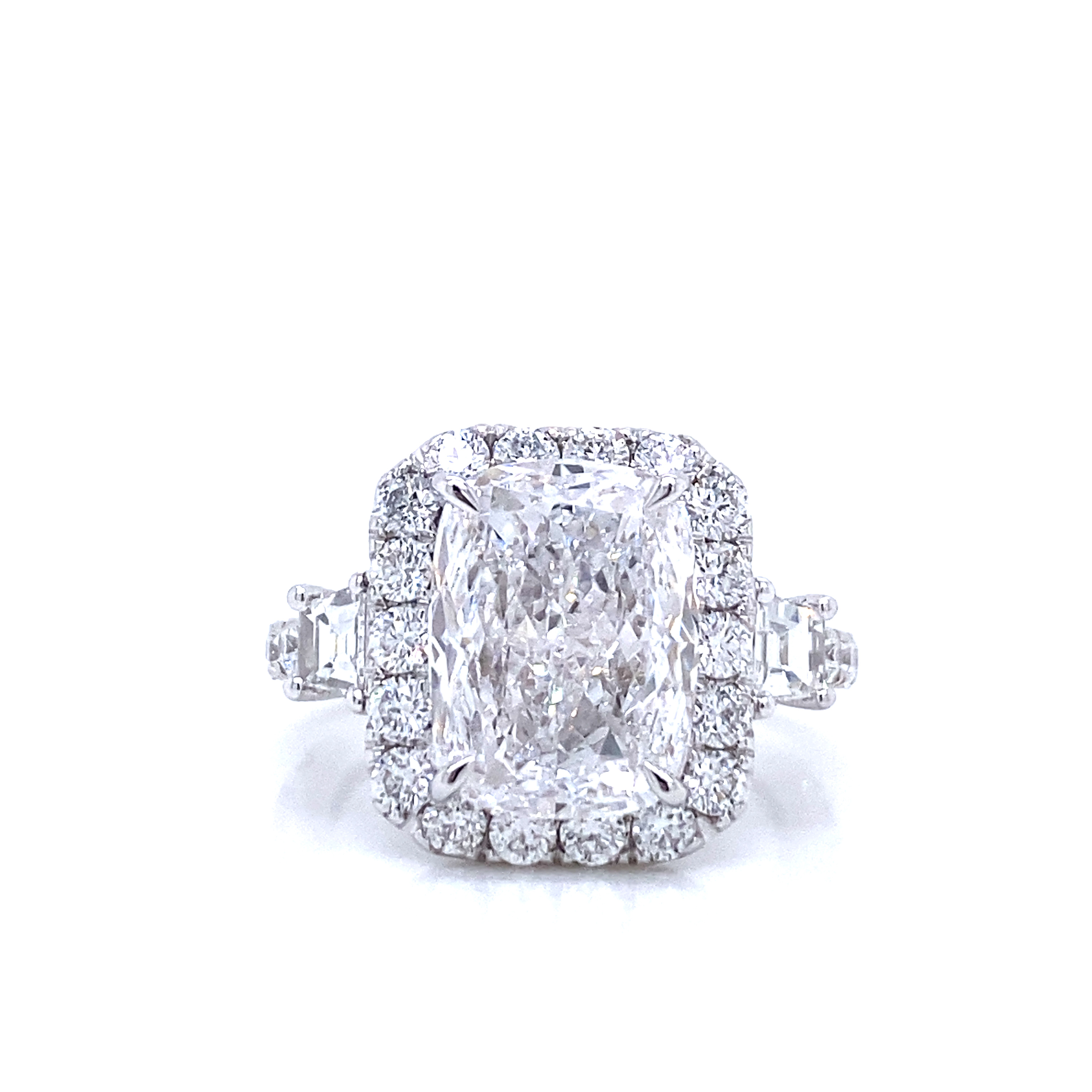 6 Carat Cushion Cut Lab Grown Diamond Engagement Ring Halo Eternity IGI Certified