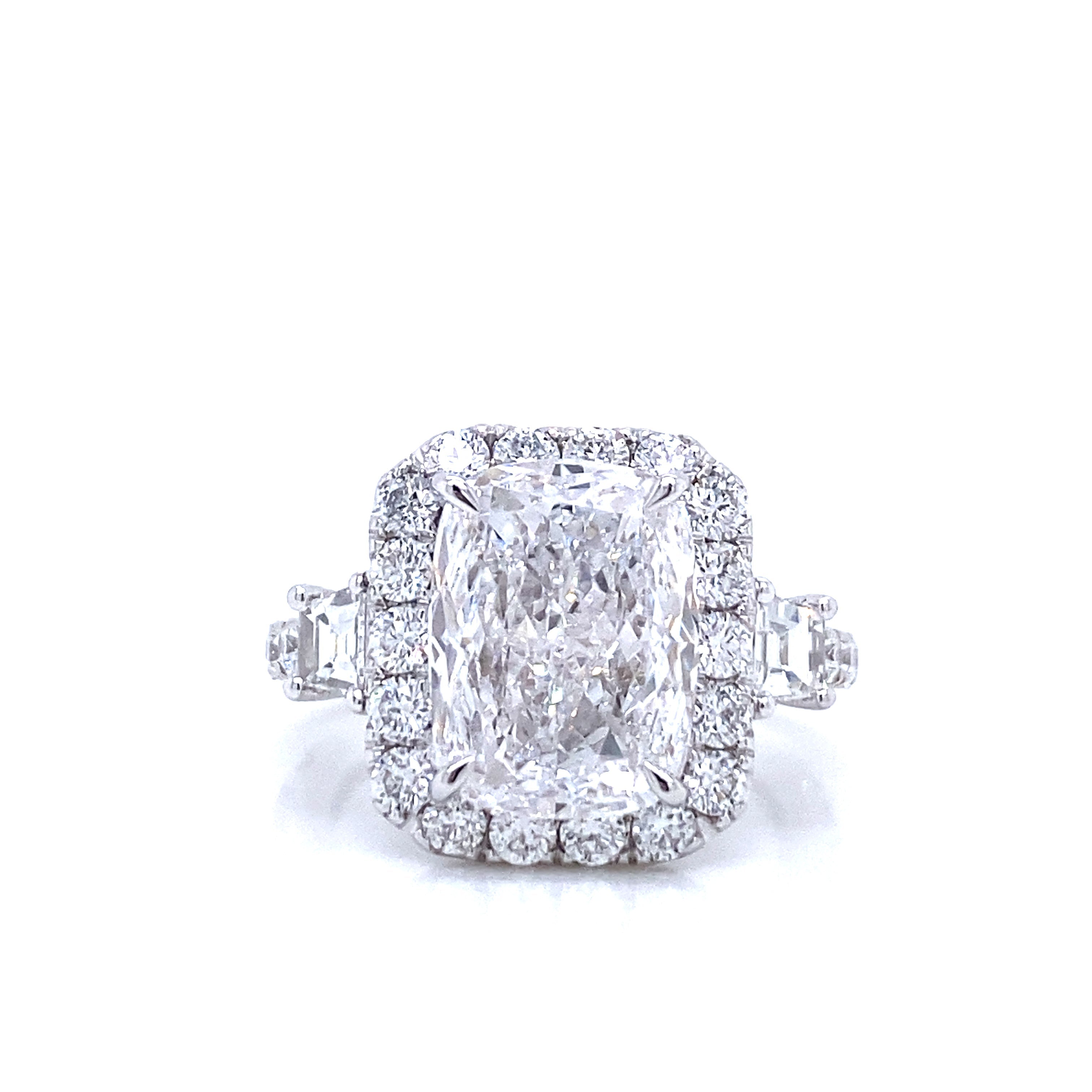 True 6 Carat Cushion Cut Lab Grown Diamond Engagement Ring IGI Certified Halo Eternity