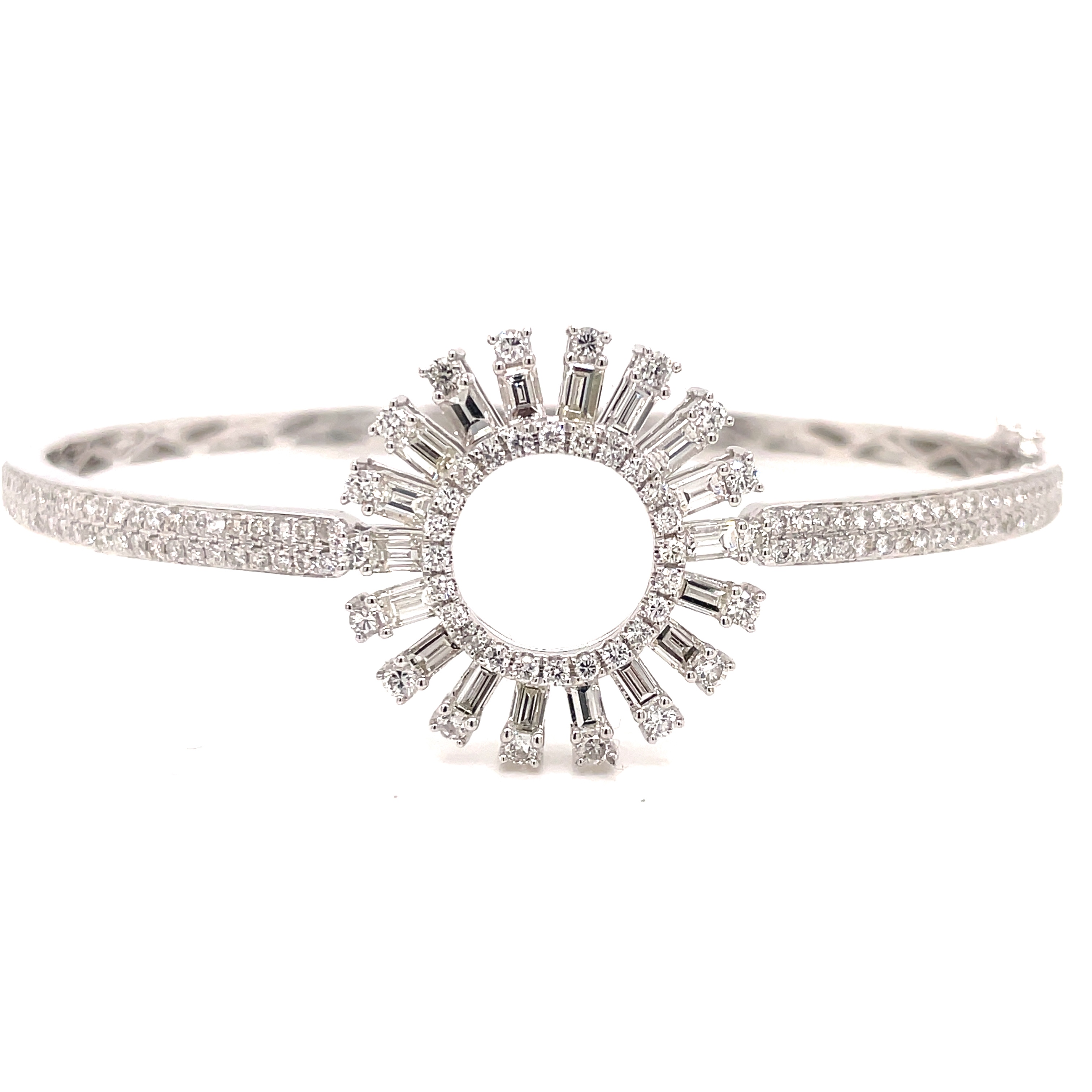2.5 CTTW Diamond Sun Bangle Bracelet in 18K White Gold