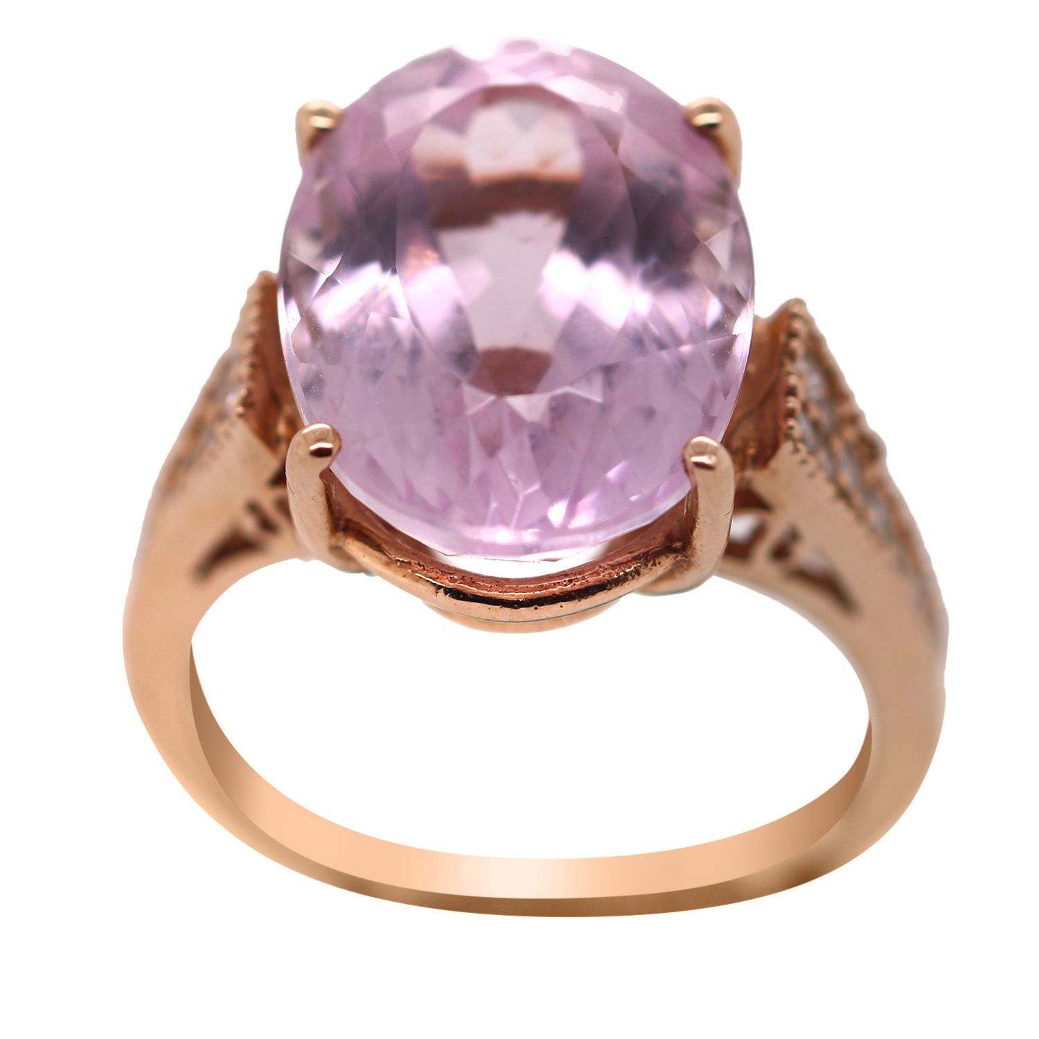 14k Rose Gold Kunzite and Diamond and Ring