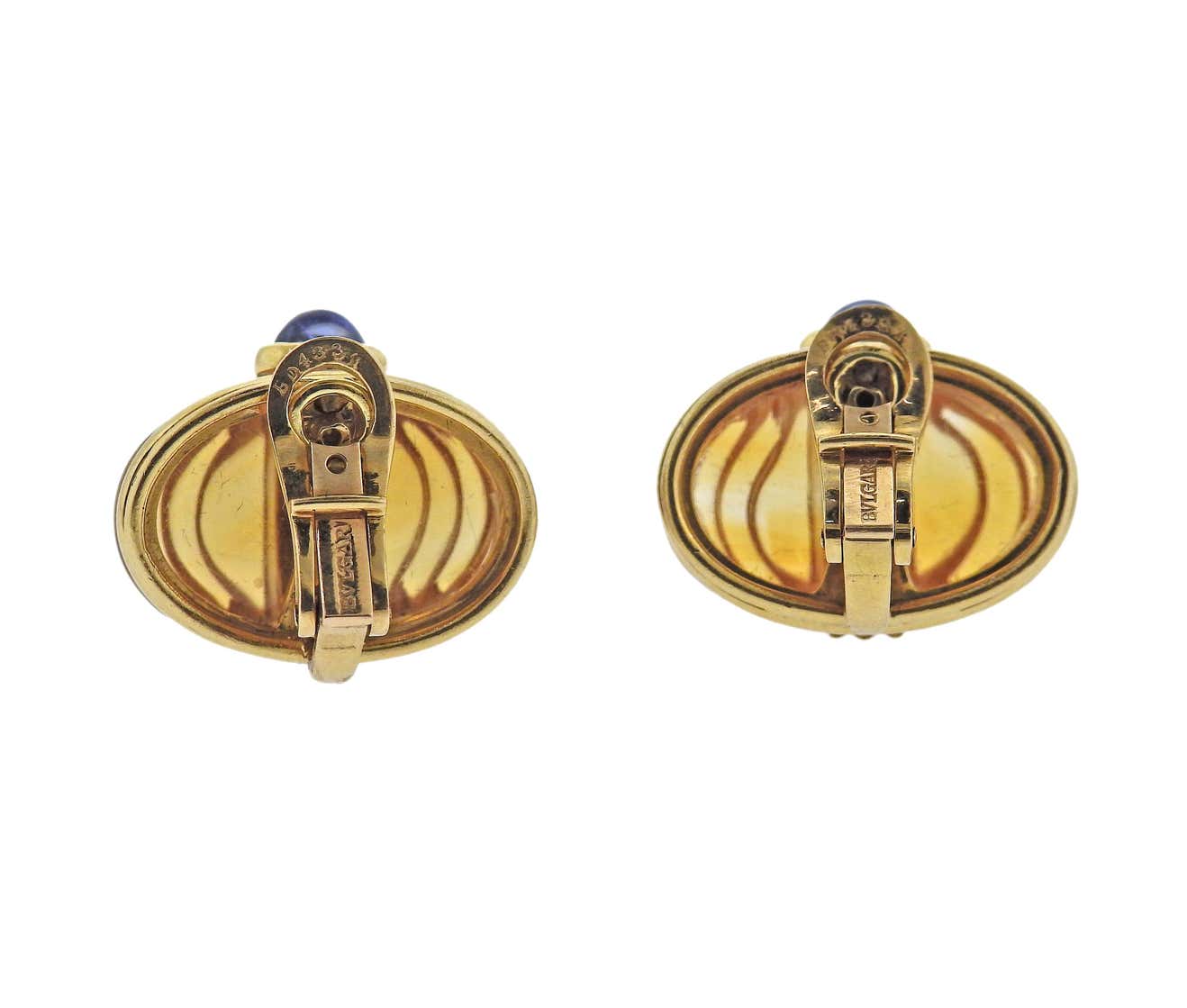 Bulgari Carved Citrine Sapphire Gold Earrings