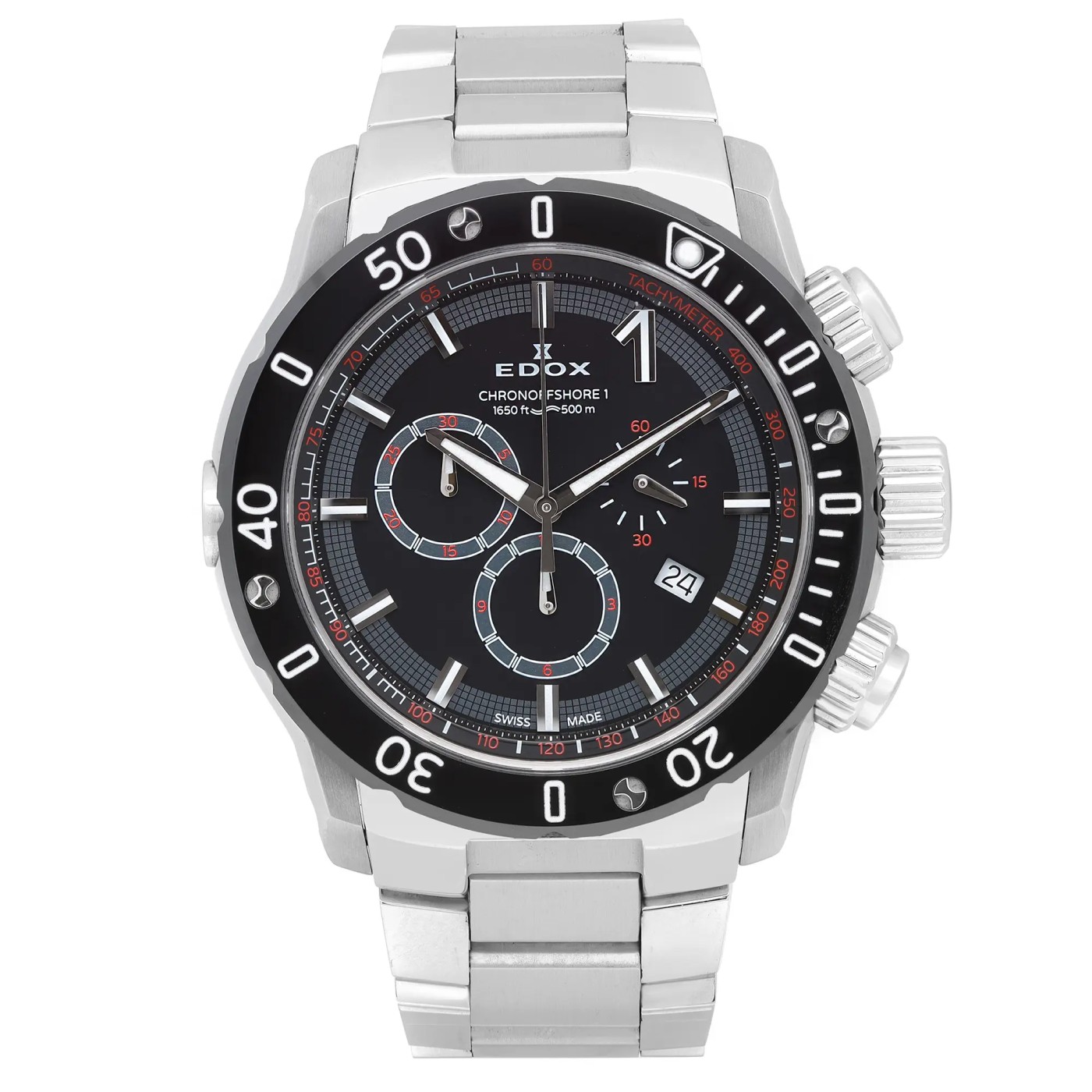 Edox Chronoffshore-1 45MM Chronograph Steel Black Dial Quartz Watch