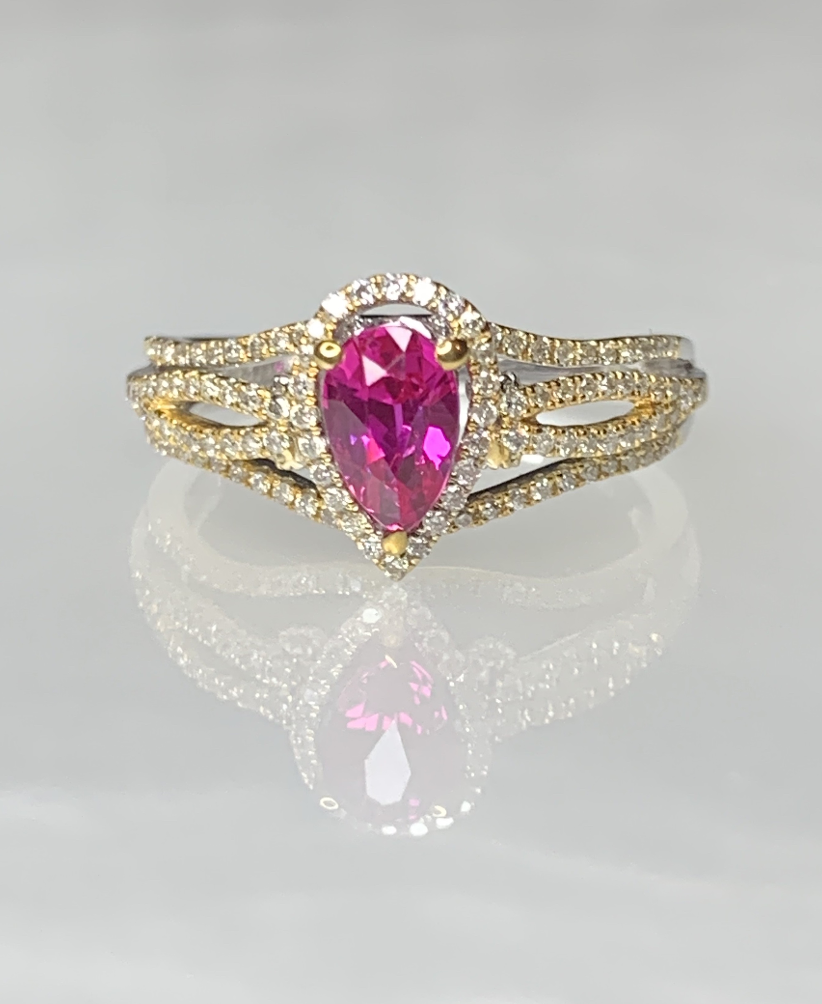 14K White and Yellow Gold Pear Shaped Ruby Diamond Ring