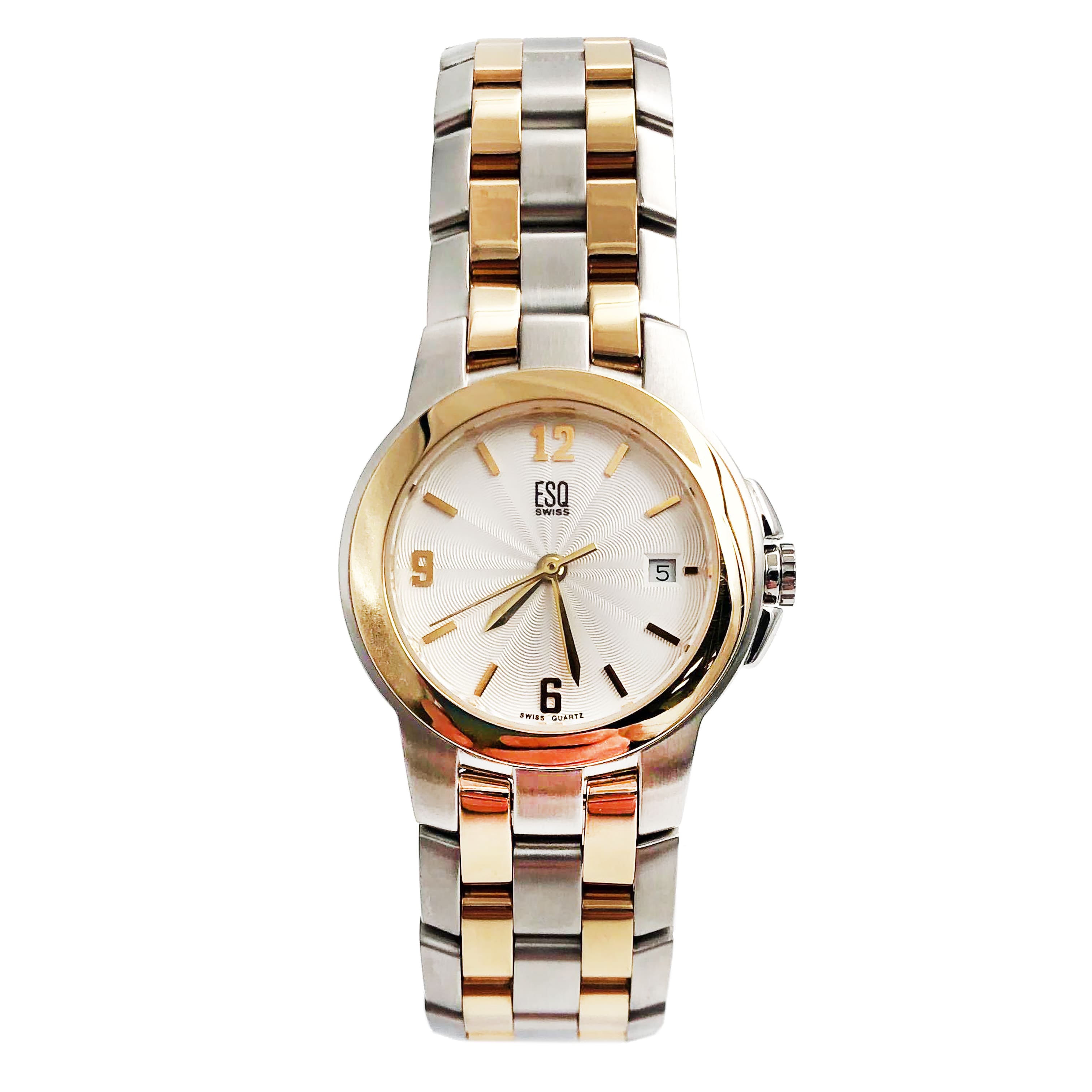 ESQ Movado Two-Tone Steel Silver Guilloche Dial Quartz Ladies Watch 