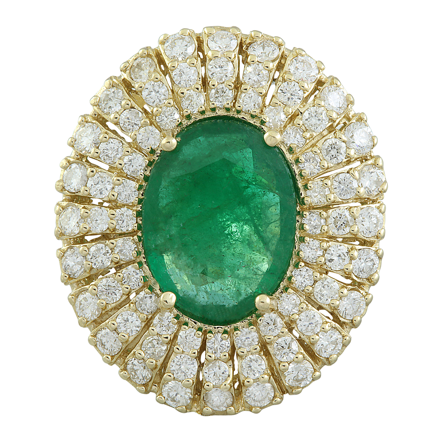 6.94 Carat Emerald 14K Yellow Gold Diamond Ring