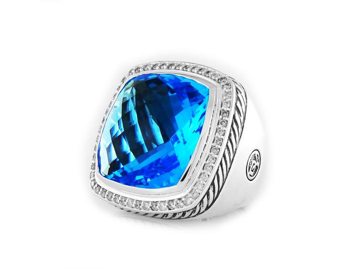 David Yurman Albion Ring with Blue Topaz and Diamonds 20mm 