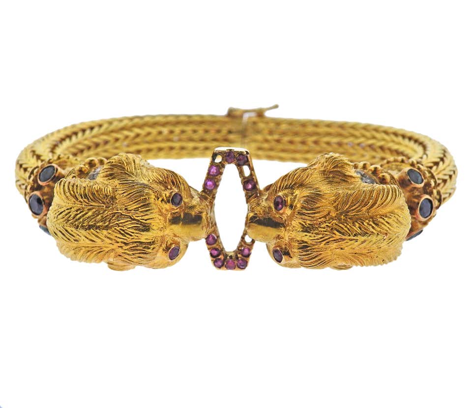 Lalaounis Greece Ruby Diamond Sapphire Chimera Gold Bracelet