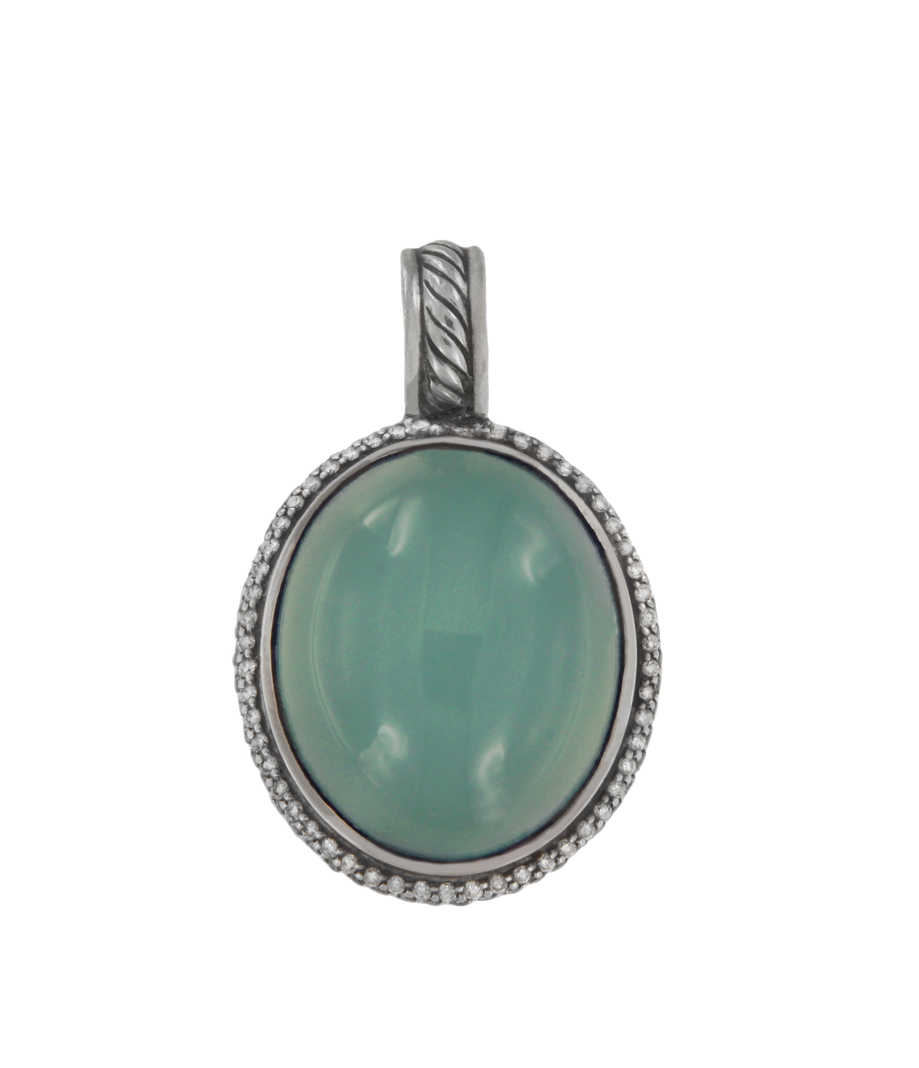 David Yurman Oval Aqua Chalcedony Diamond Pendant