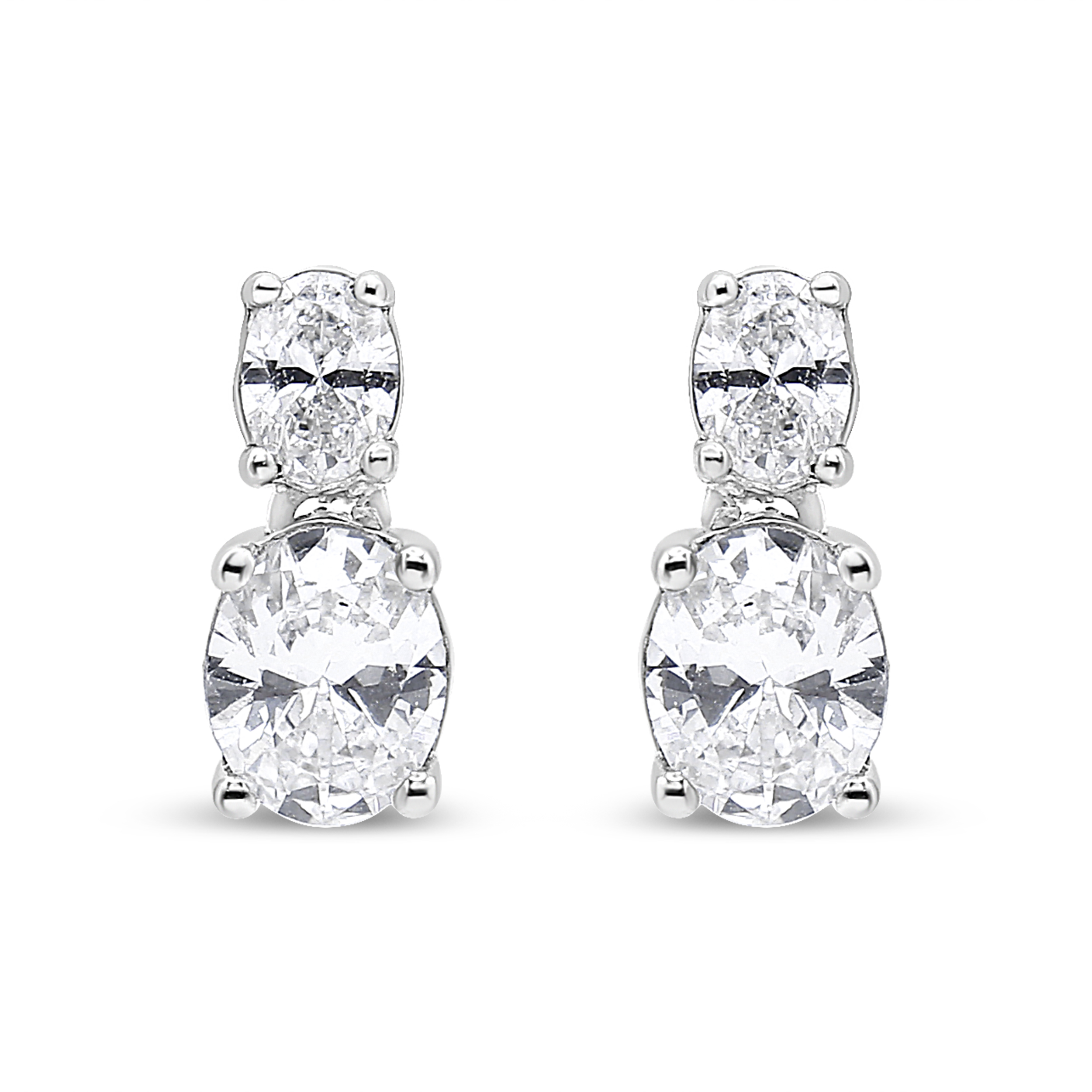 True 14K White Gold 1.0 Cttw Oval Lab Grown Diamond 2 Stone Drop and Dangle Stud Earrings (G-H Color, VS2-SI1 Clarity)