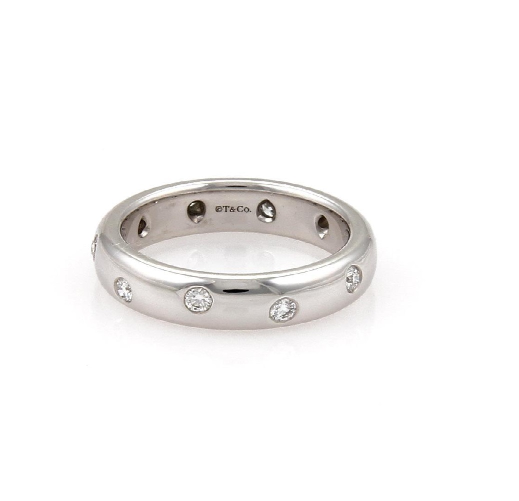 Estate Tiffany Co Platinum Band with Etoile Set Round Diamonds