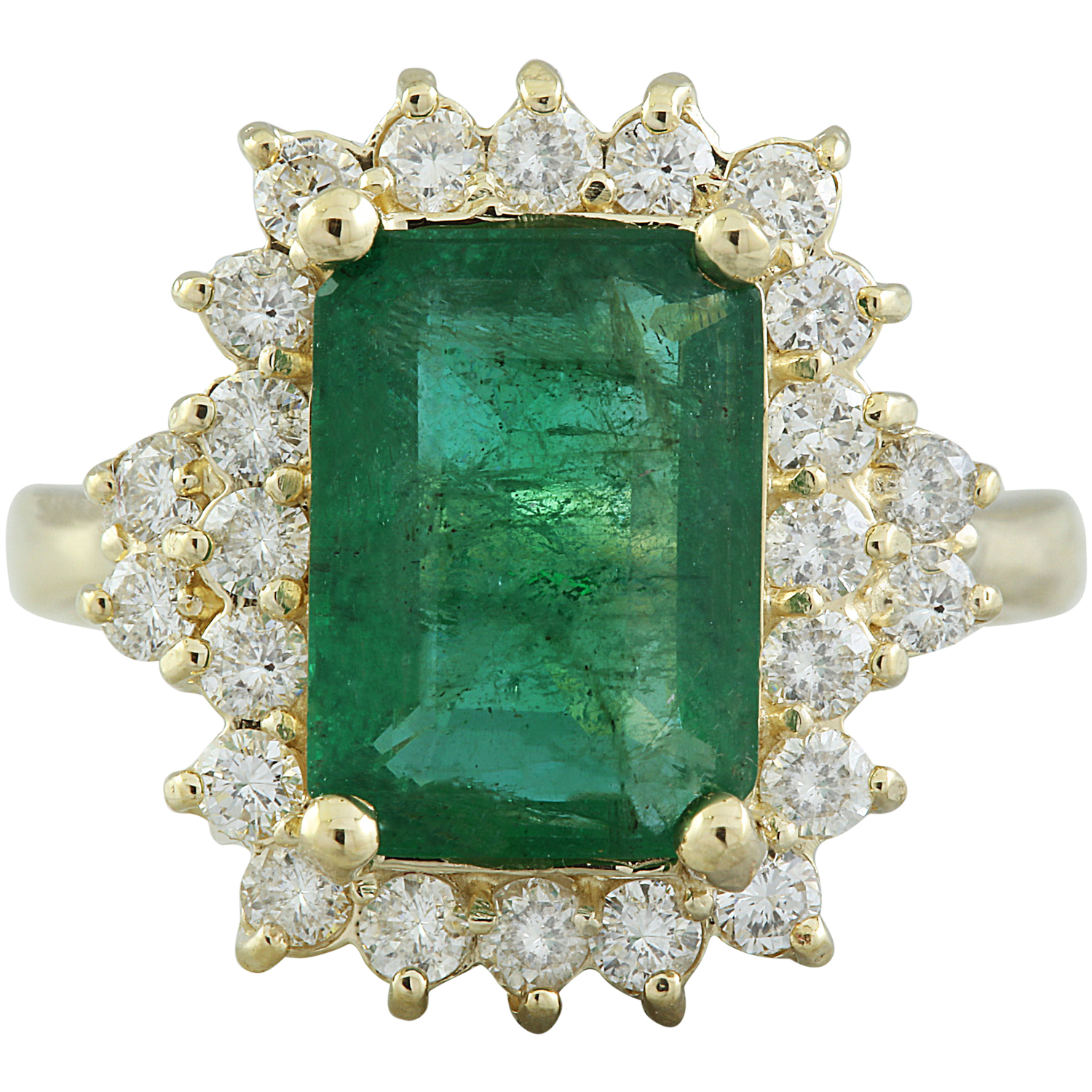3.72 Carat Emerald 14K Yellow Gold Diamond Ring