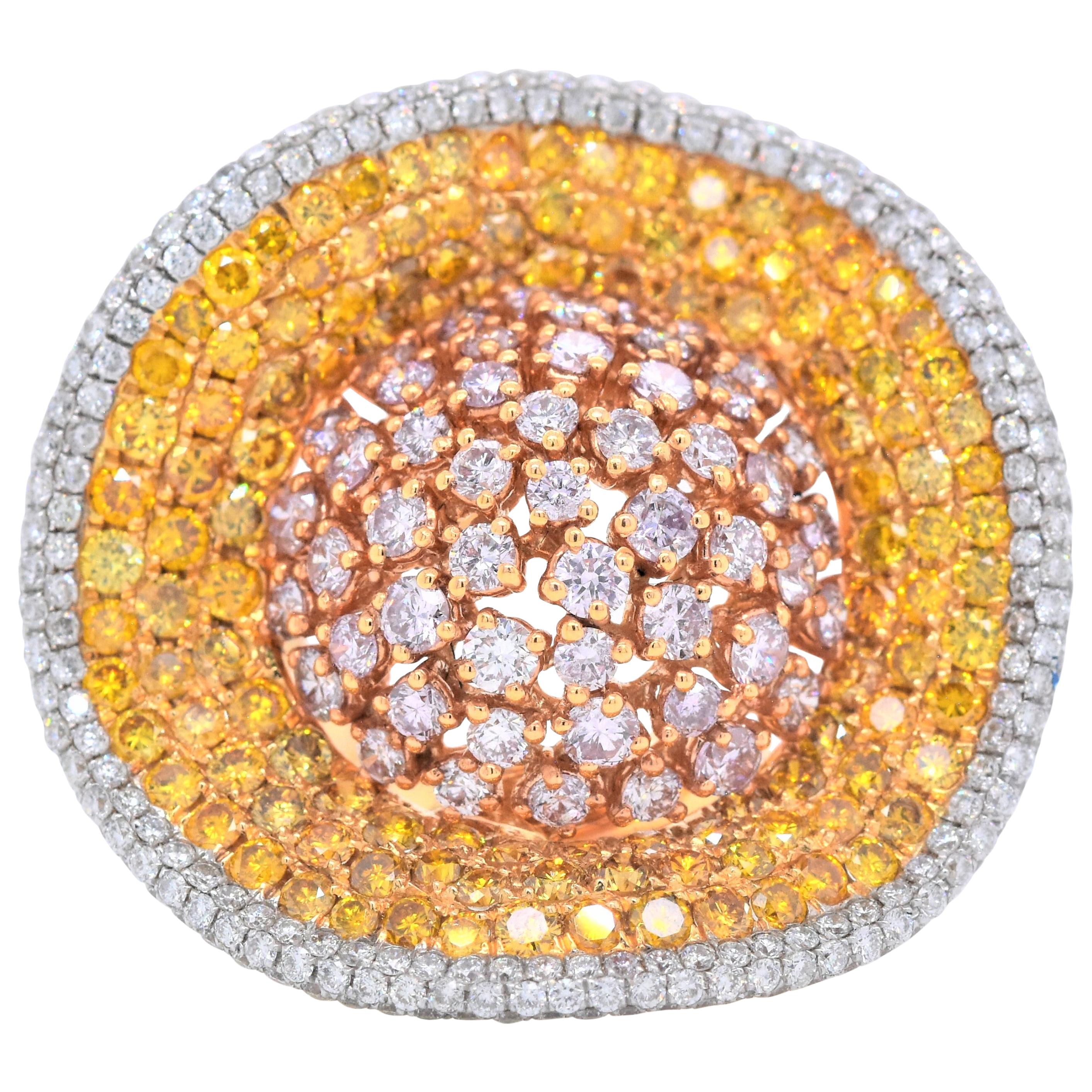 5.67 Carat Natural Pink and Yellow Diamond Cluster Ring