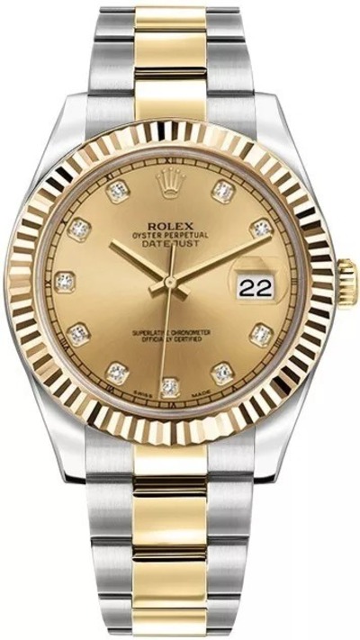 Rolex Datejust II Fluted Gold Bezel Two-Tone 116333 Champagne Dial Watch